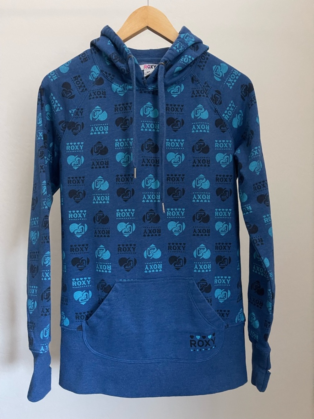 Roxy Blue Navy Zip-Up Hoodie with Light Blue Logo Pattern